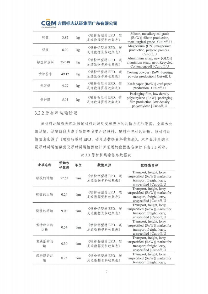 09鋁合金建筑型材（噴粉型）產(chǎn)品碳足跡評(píng)價(jià)報(bào)告-方圓蓋章(圖13)